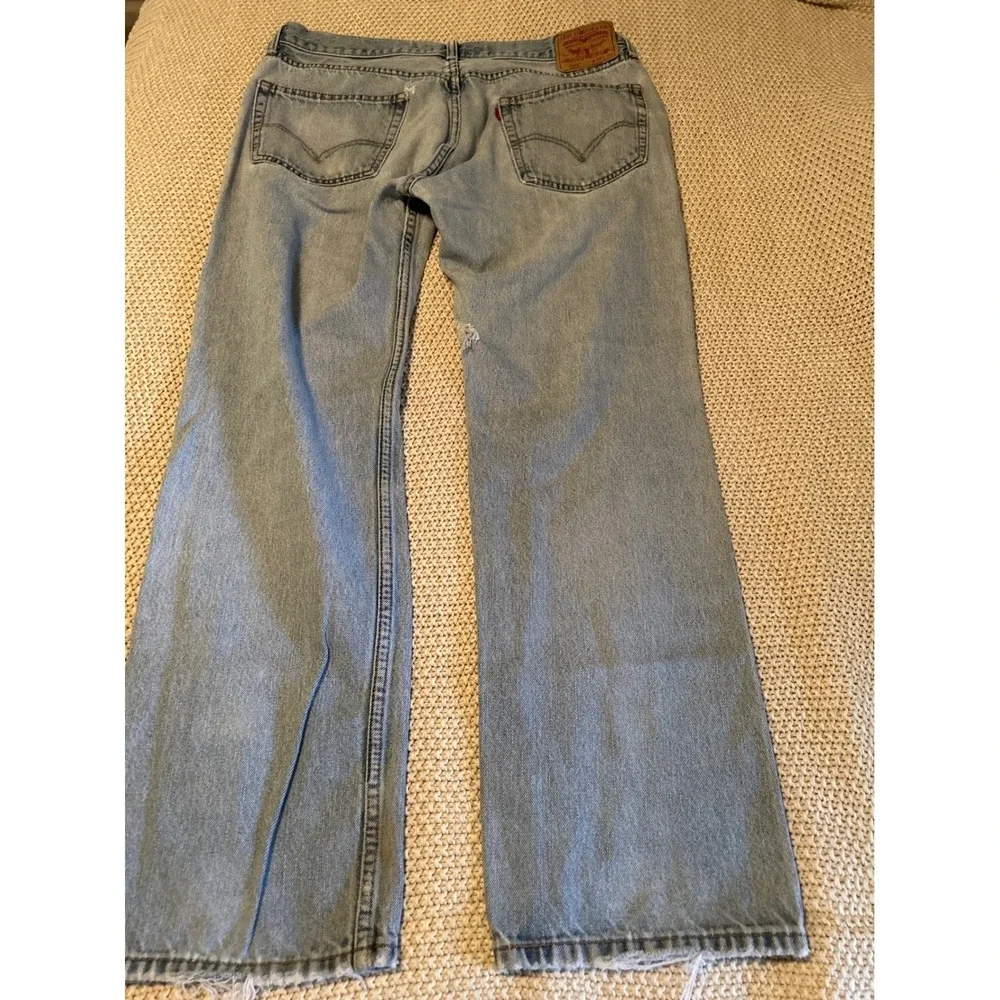Levi's 505 Jeans Mens W36 L32 Light Wash Denim Straight Leg Distressed Worn #110
